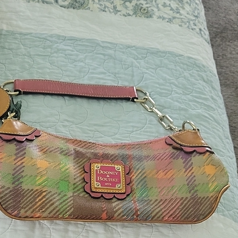 Dooney & Bourke Pink and Green Plaid Shoulder Bag